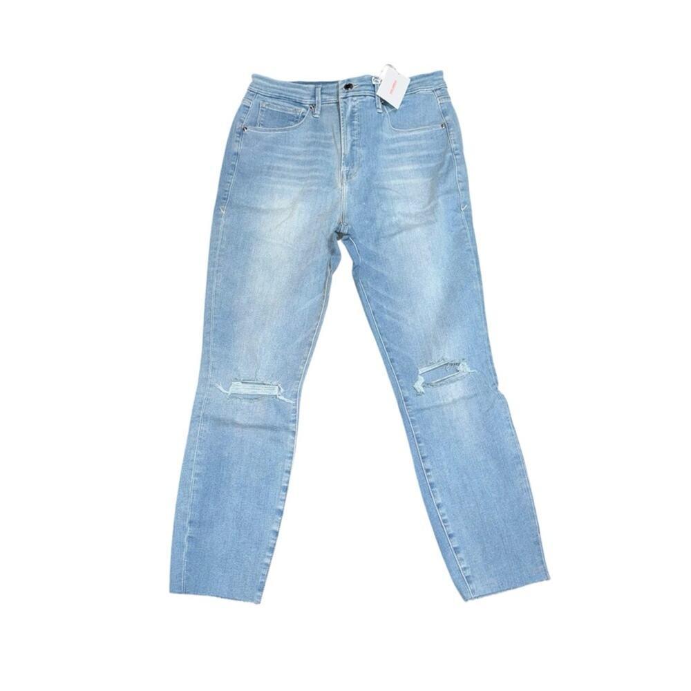 Good American Good Waist Distressed Skinny Jeans Light Wash Size 14 NWT